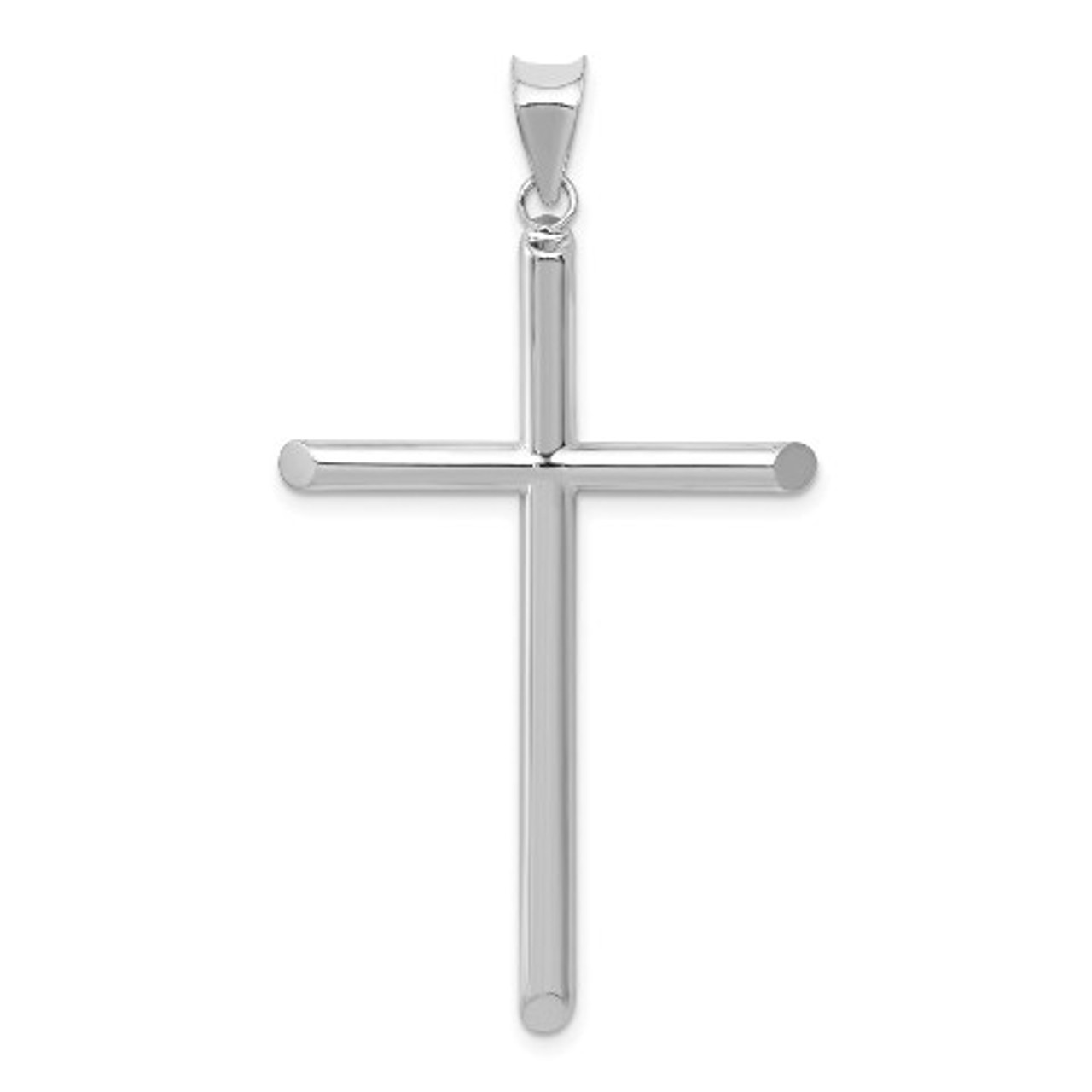 14K White Gold Polished Hollow Cross Pendant 45mm length - (A84