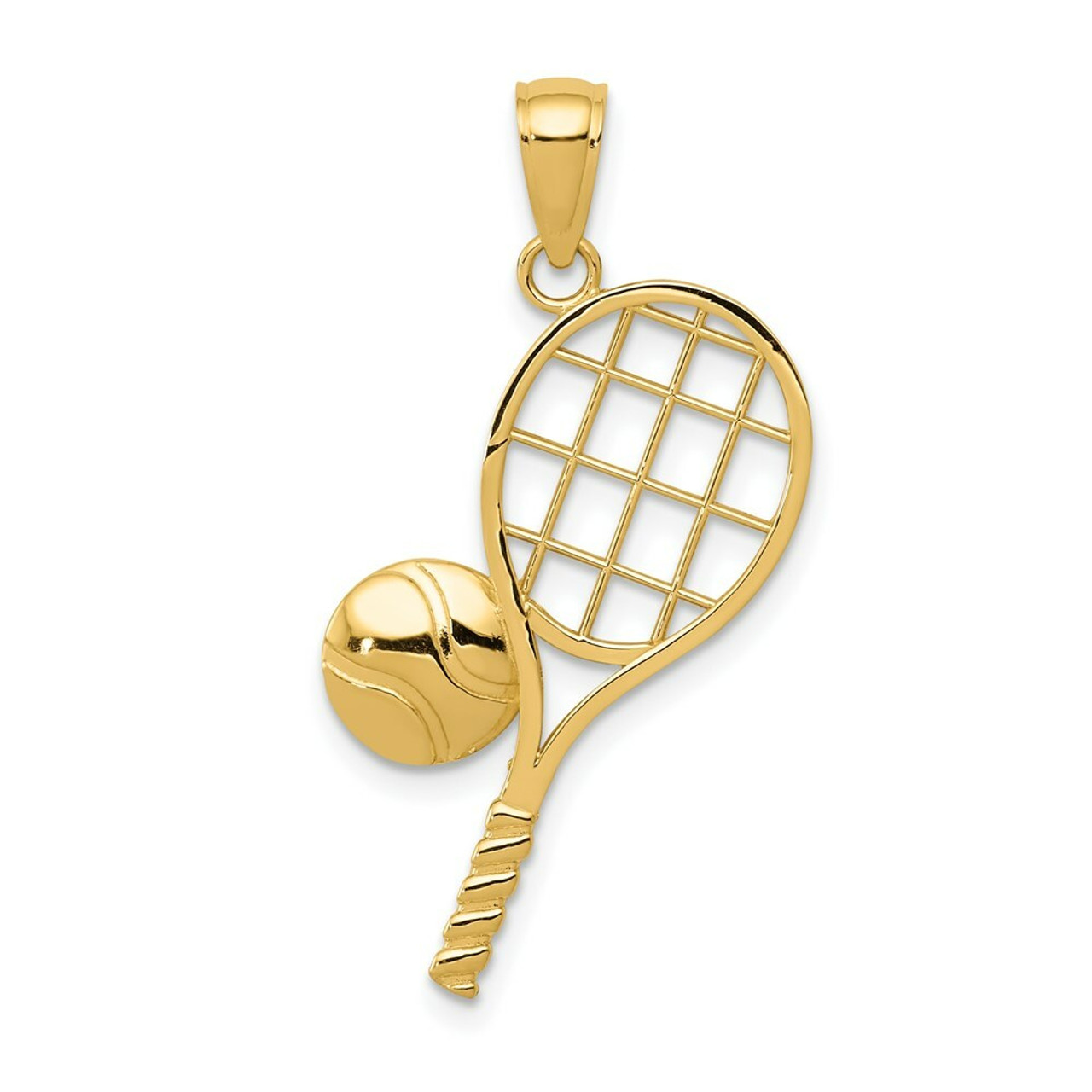 14K Yellow Gold Diamond-cut Tennis Racquet Charm - (A85-309)