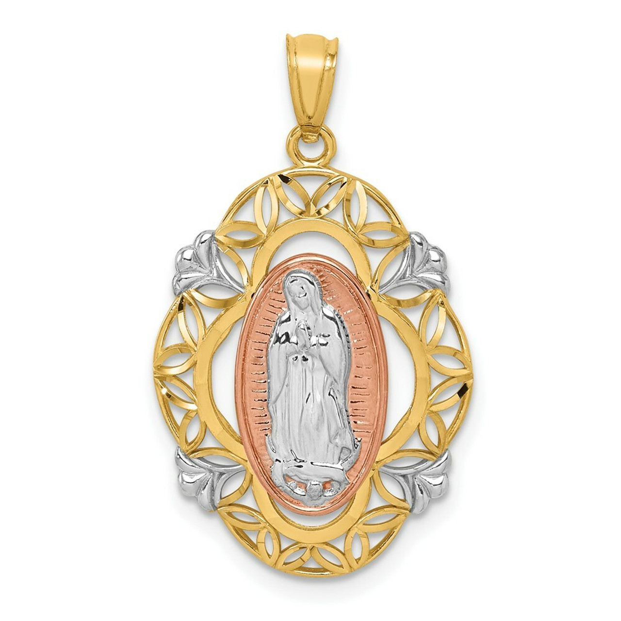 14K Yellow Gold Yellow and Rose Gold Two-tone Polished Guadalupe Medal Pendant - (A85-820)
