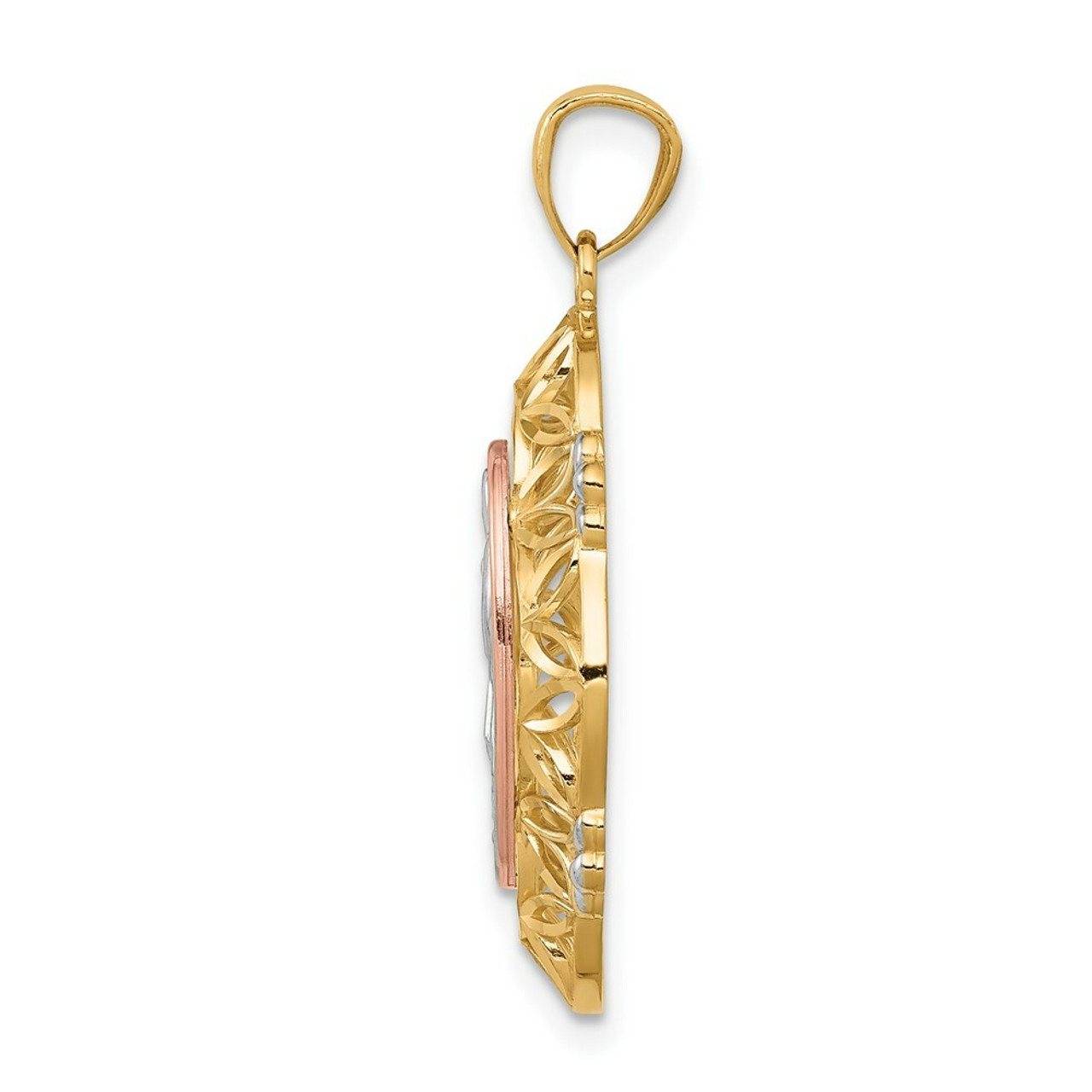 14K Yellow Gold Yellow and Rose Gold Two-tone Polished Guadalupe Medal Pendant - (A85-820)
