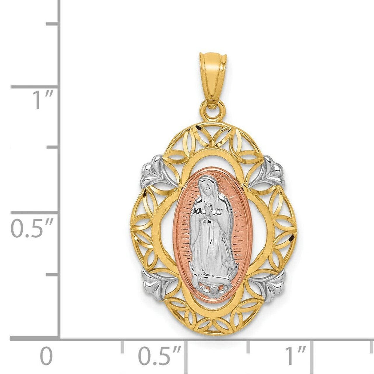 14K Yellow Gold Yellow and Rose Gold Two-tone Polished Guadalupe Medal Pendant - (A85-820)