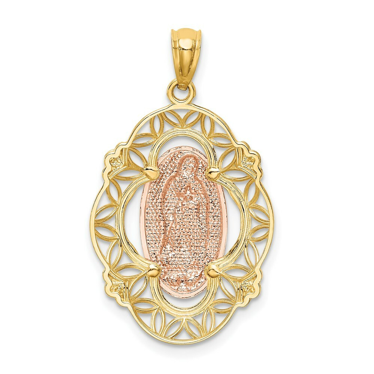 14K Yellow Gold Yellow and Rose Gold Two-tone Polished Guadalupe Medal Pendant - (A85-820)