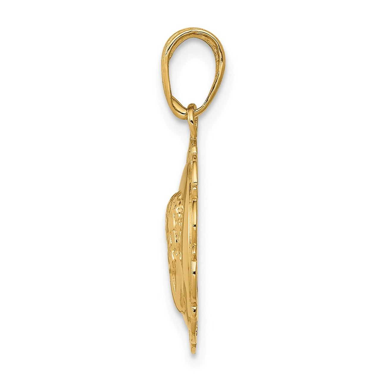 14K Yellow Gold Polished Angel Cherub On Round Scallop Frame Pendant - (A85-950)