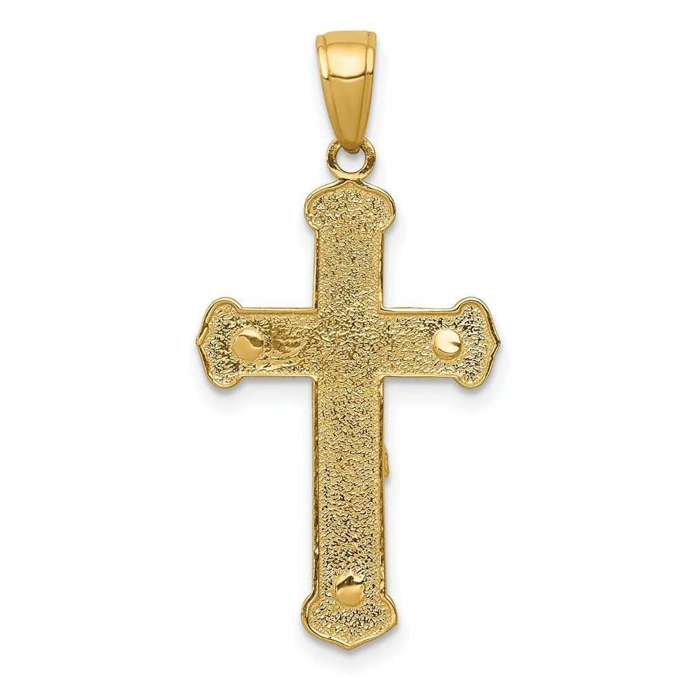 14K Yellow Gold Polished & Textured Crucifix with Jesus On