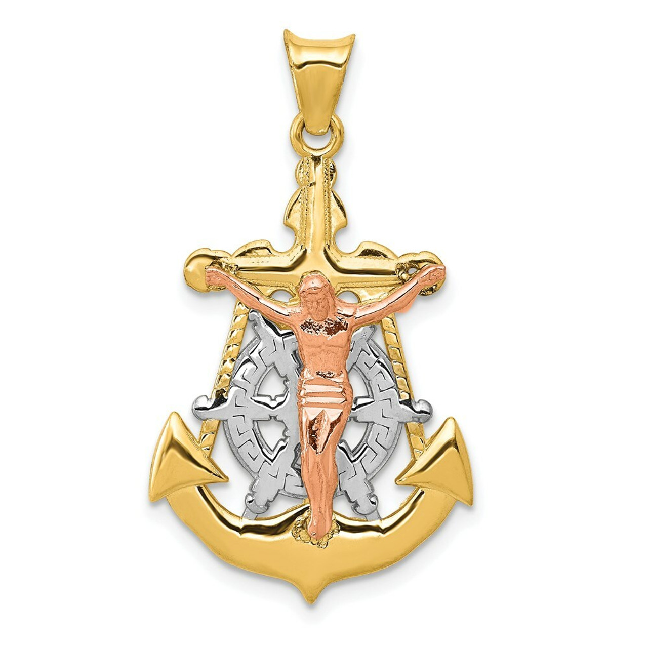 14k Tri-color Gold Mariner Crucifix Pendant - (A86-182)