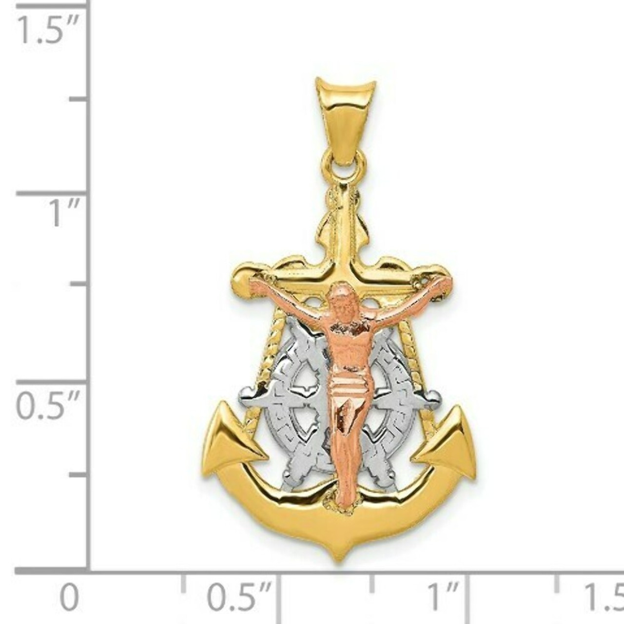 14k Tri-color Gold Mariner Crucifix Pendant - (A86-182)