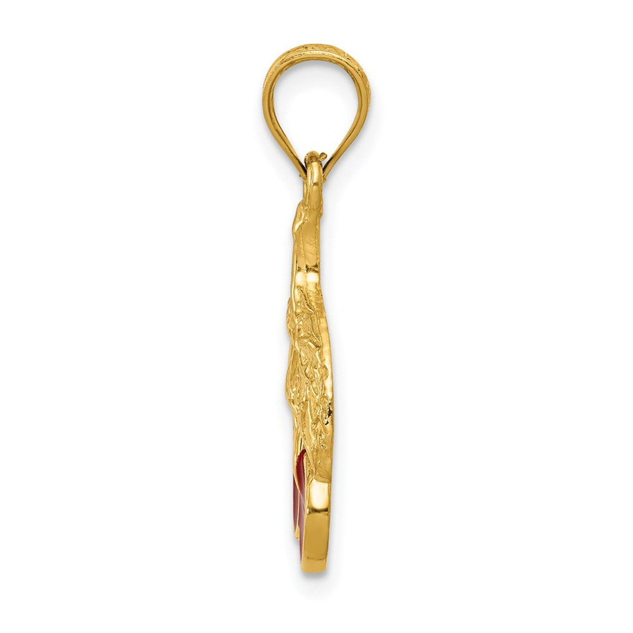 14K Yellow Gold Polished Red Enameled Cherries Pendant - (A86-637)
