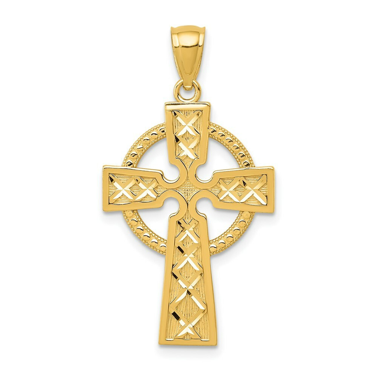 14K Yellow Gold Celtic Cross Pendant 32mm length - (A86-815)