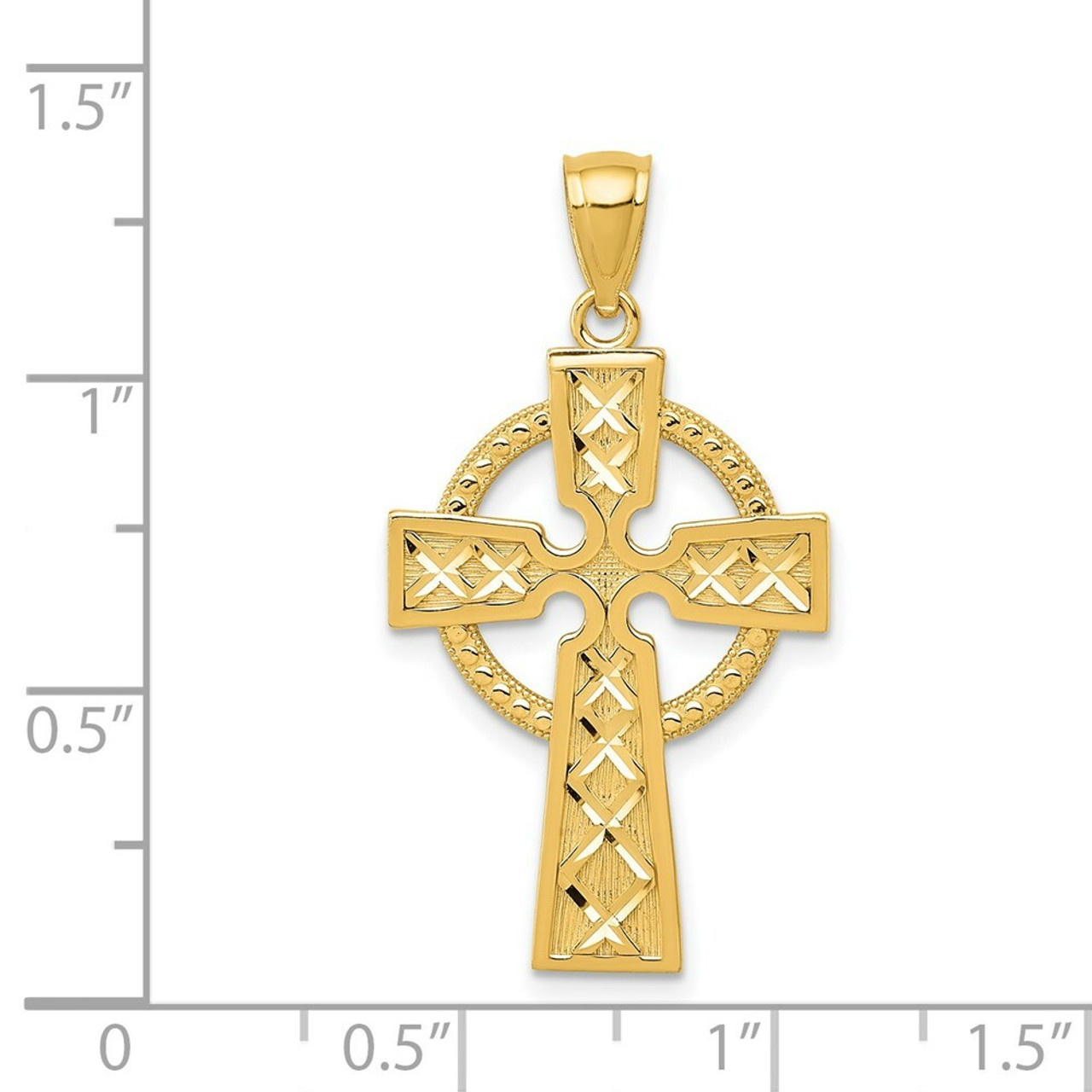 14K Yellow Gold Celtic Cross Pendant 32mm length - (A86-815)