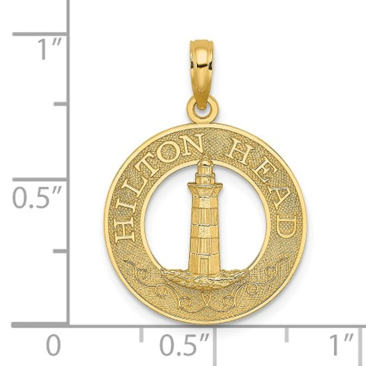 14K Yellow Gold Hilton Head Round Frame With Lighthouse Charm Pendant - (A91-983)