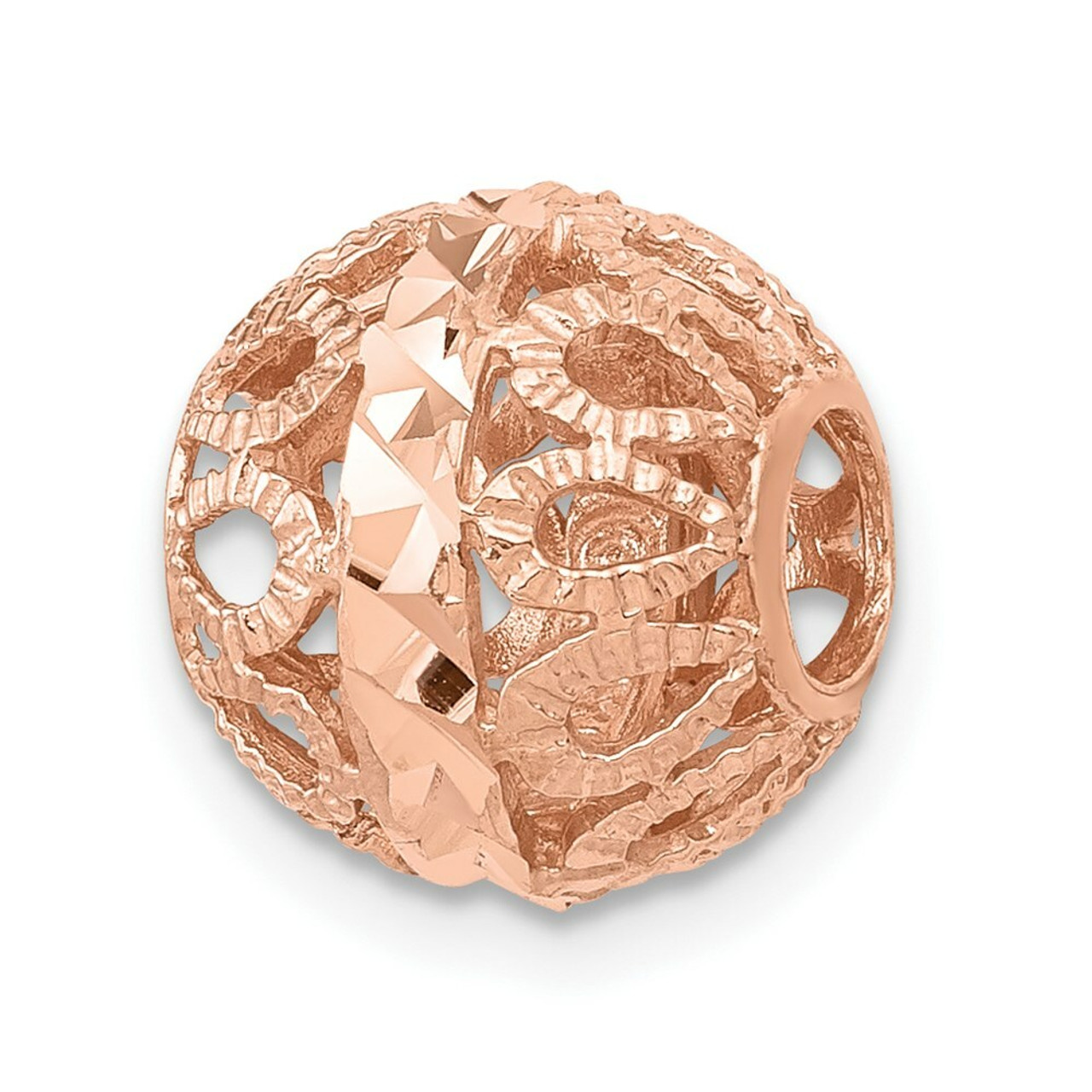 14K Rose Gold Diamond-cut Filigree Ball Chain Slide - (A98-285)