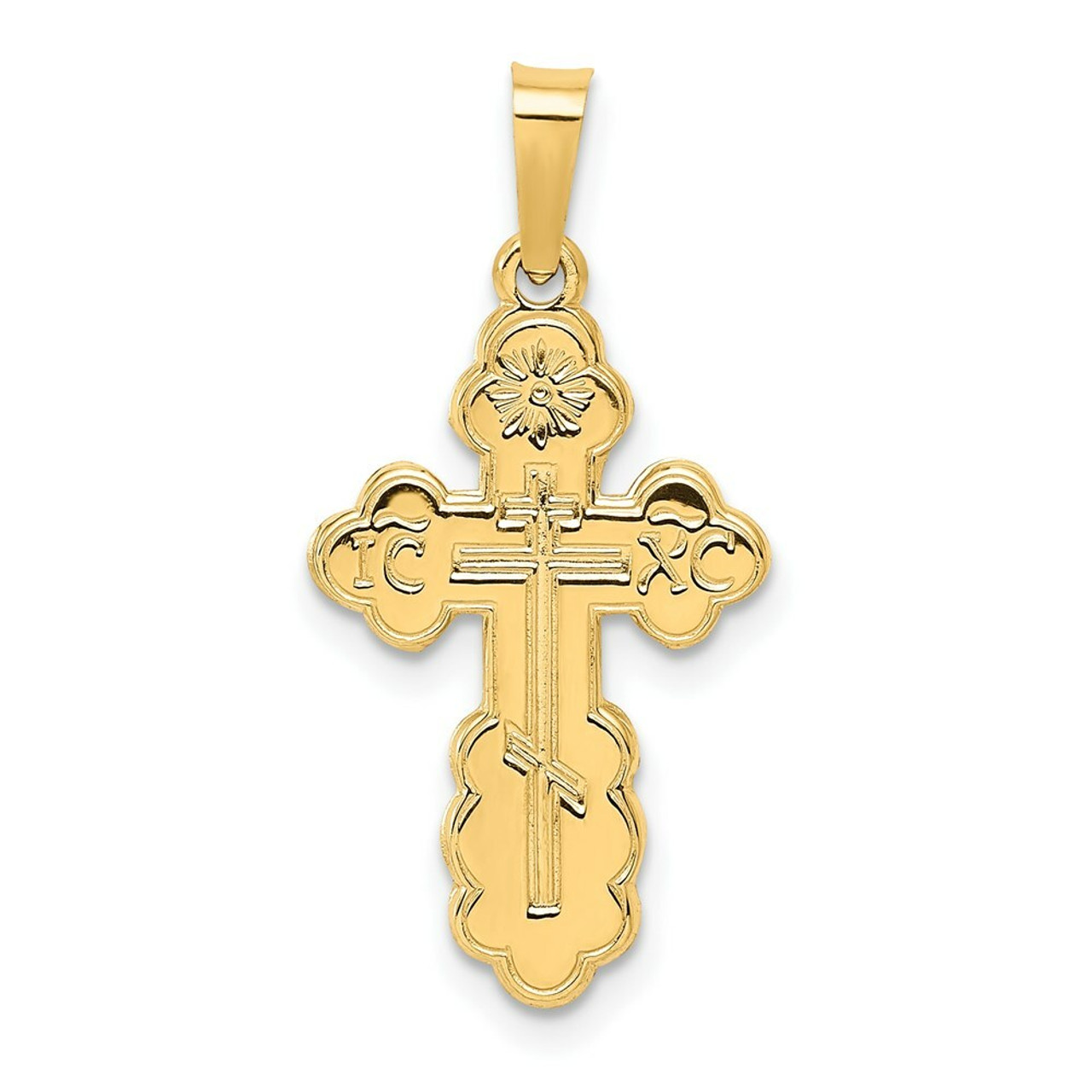 14K Yellow Gold Eastern Orthodox Cross Charm 27mm length - (B11-492)