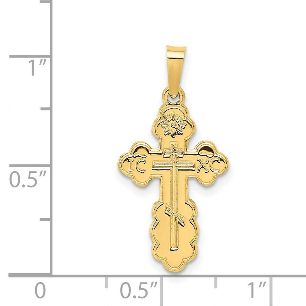 14K Yellow Gold Eastern Orthodox Cross Charm 27mm length - (B11-492)