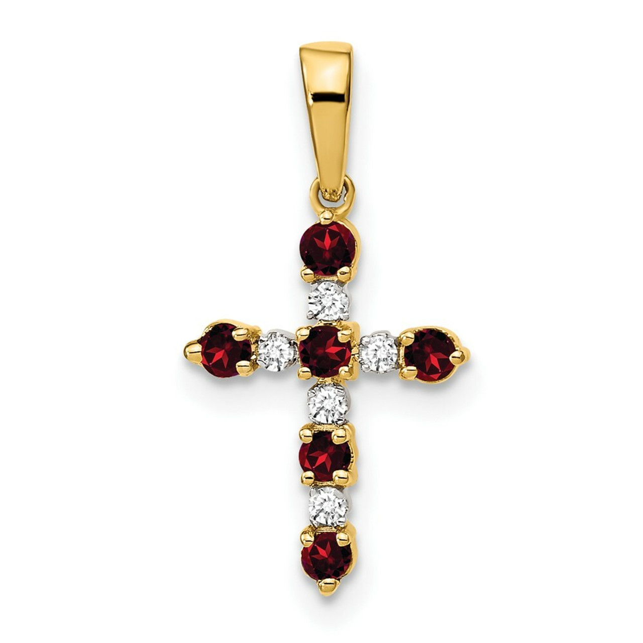 14K Yellow Gold 1/4-Carat Garnet & Diamond Accent Cross Pendant - (B14-167)