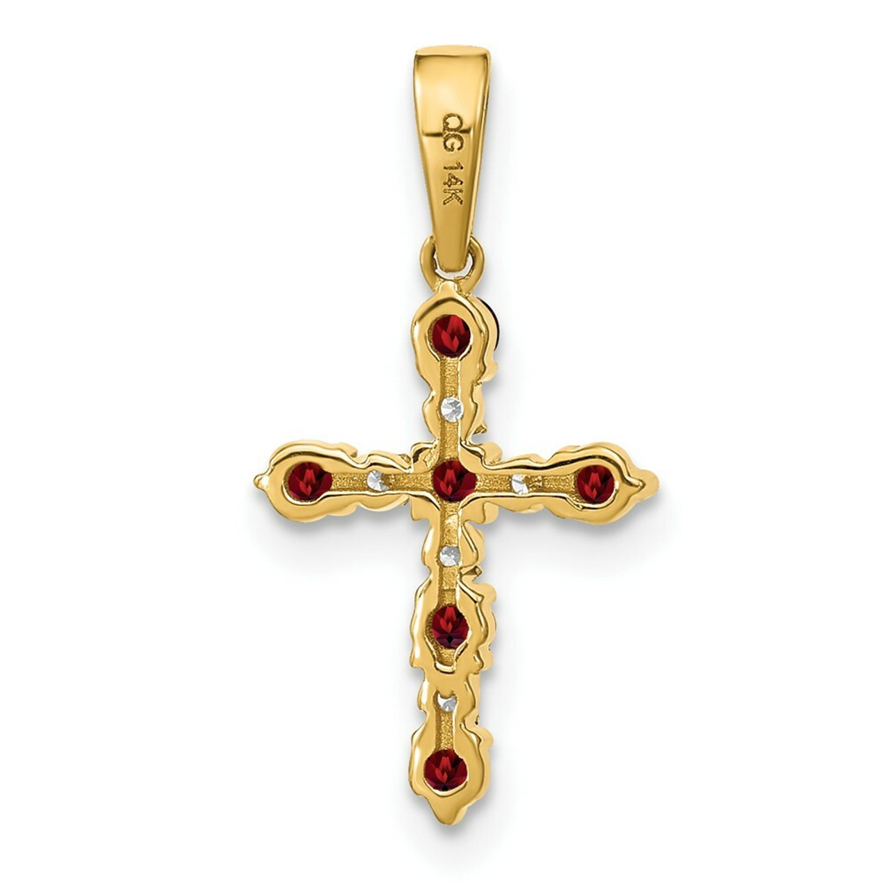 14K Yellow Gold 1/4-Carat Garnet & Diamond Accent Cross Pendant - (B14-167)