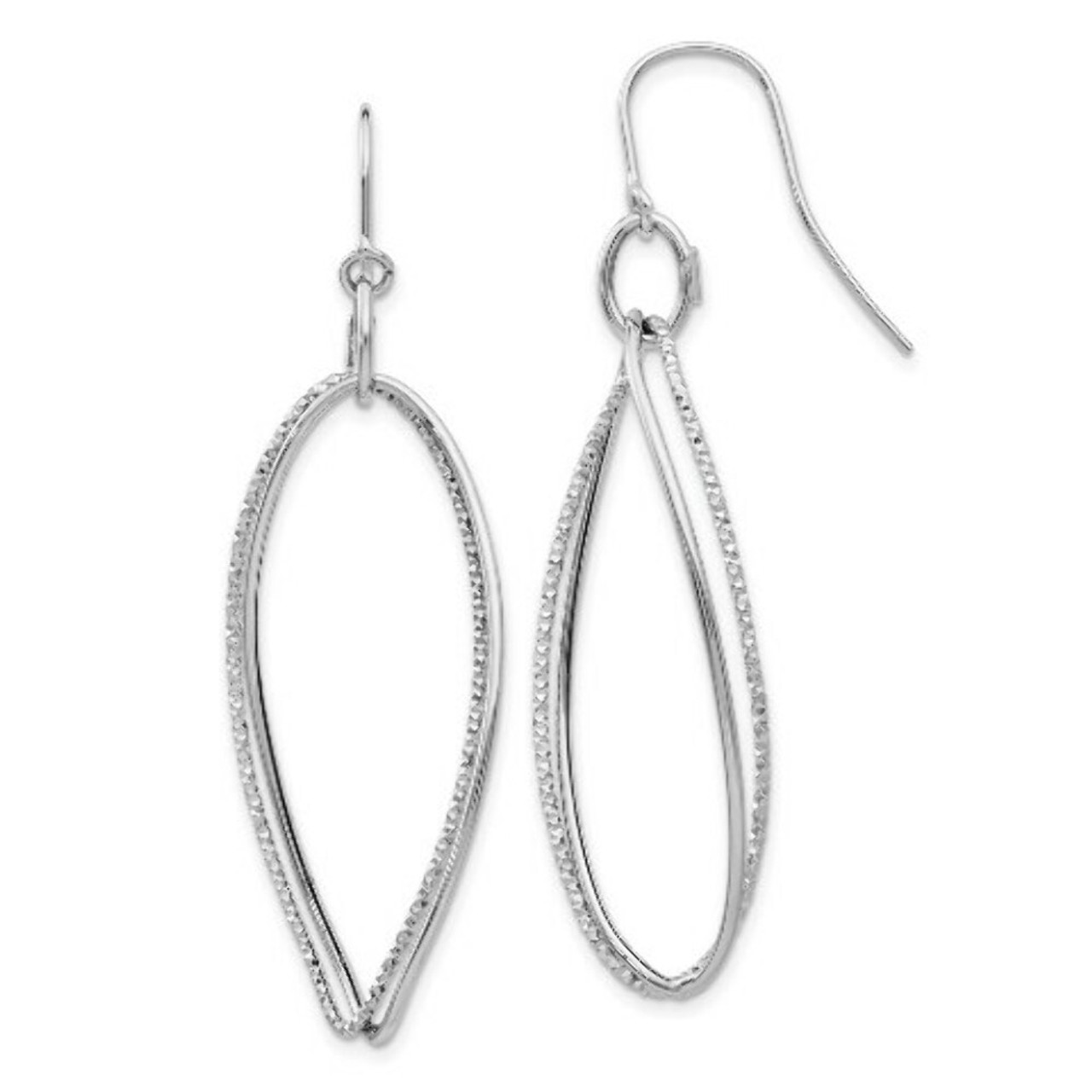 14K White Gold Twist Dangle Shepherd Hook Earrings - (B39-536)