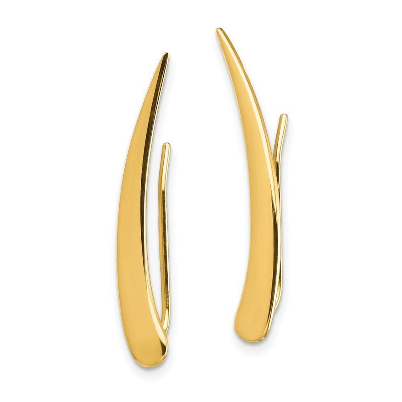 14K Yellow Gold Polished Pointed Ear Climber Earrings - (B42-734)