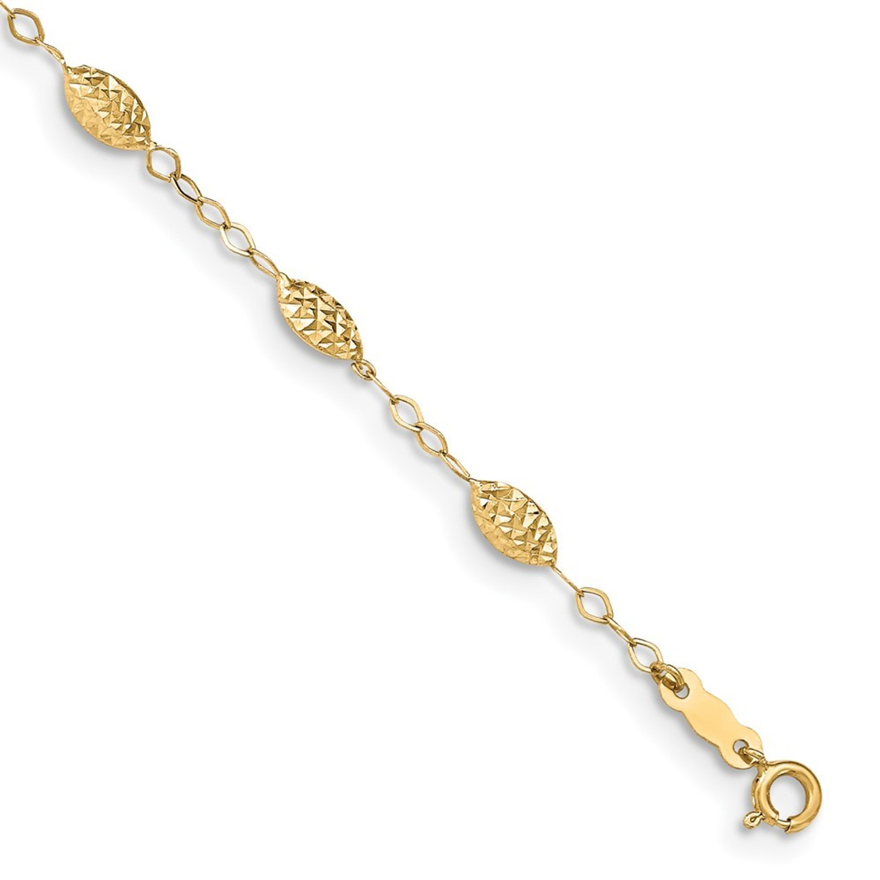 14K Yellow Gold Puff Rice Bead Anklet - Length 10'' inches - (C63-994)