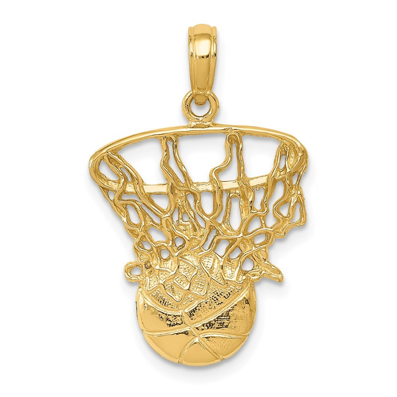 14K Yellow Gold Swoosh Basketball and Net Pendant - (A83-529)