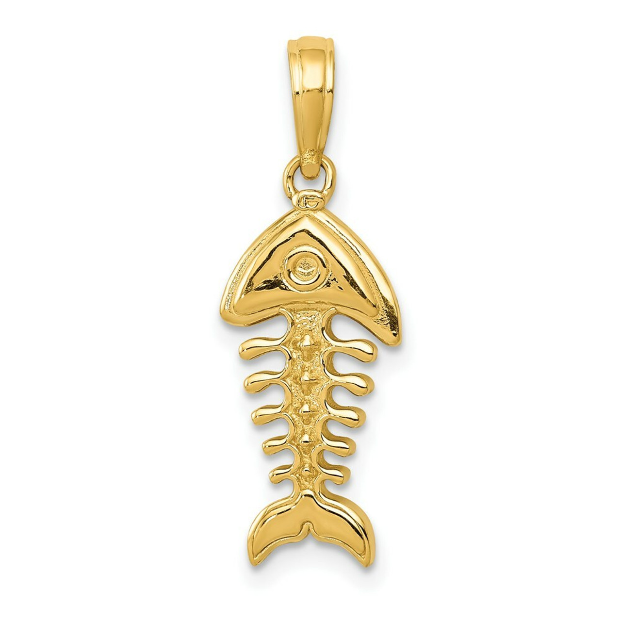 14K Yellow Gold Polished 3-Dimensional Fish Bone Pendant - (A83-556)