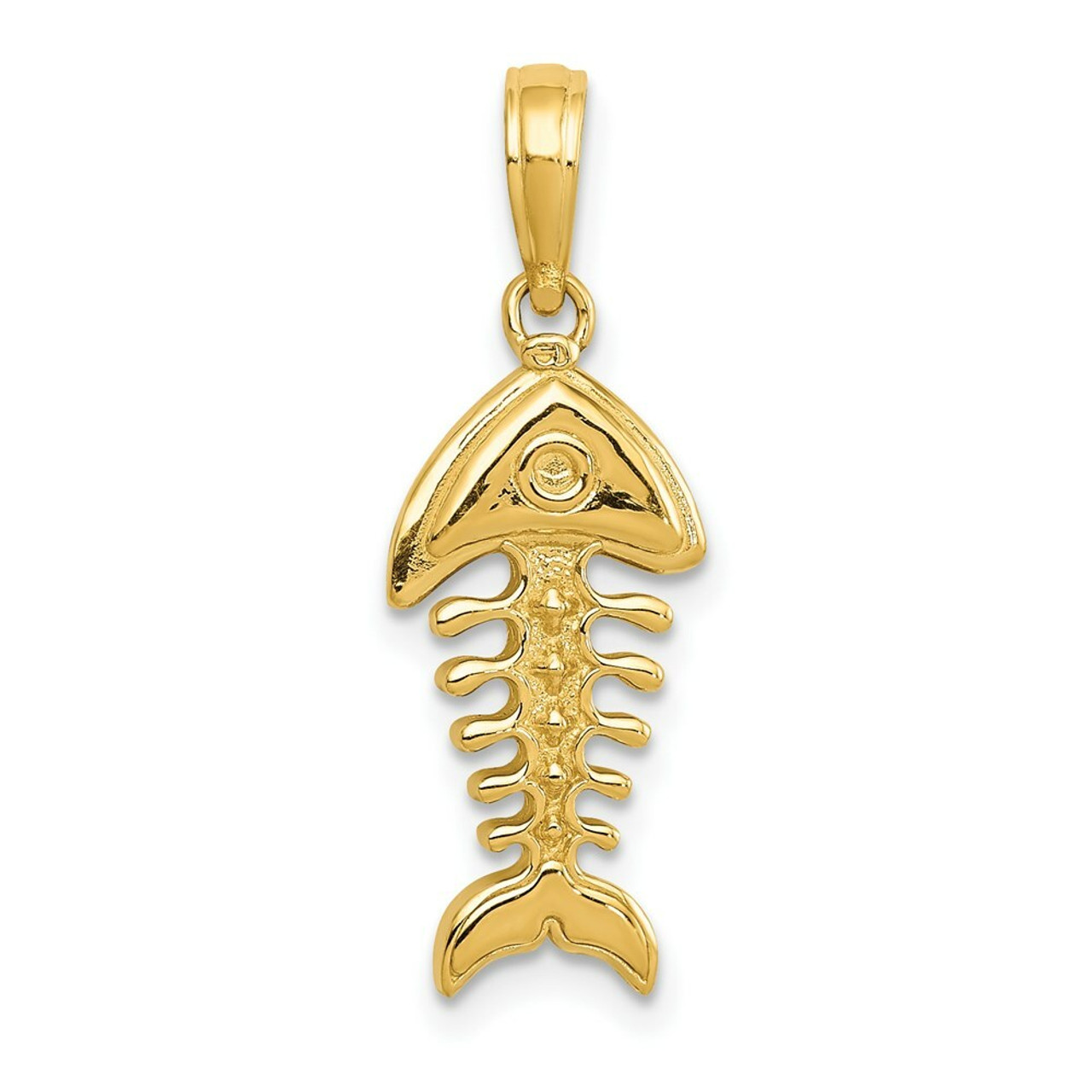 14K Yellow Gold Polished 3-Dimensional Fish Bone Pendant - (A83-556)