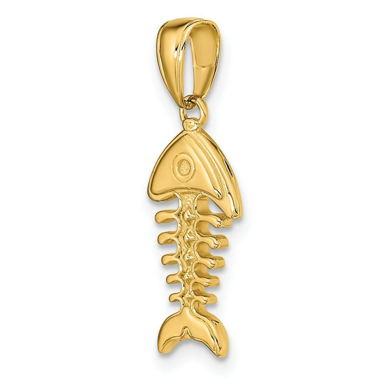 14K Yellow Gold Polished 3-Dimensional Fish Bone Pendant - (A83-556)