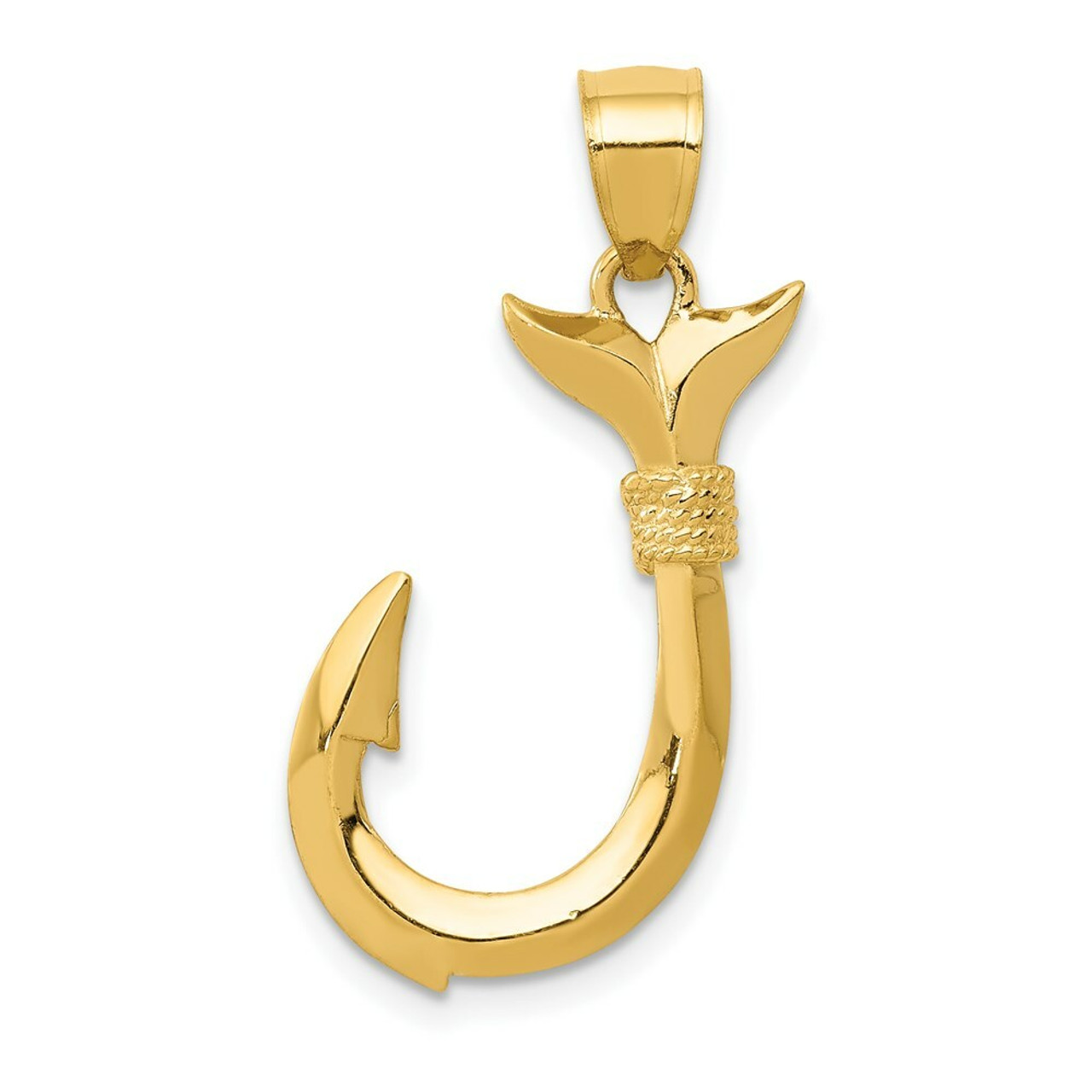 14K Yellow Gold Whale Tail Hook Pendant - (A84-452)
