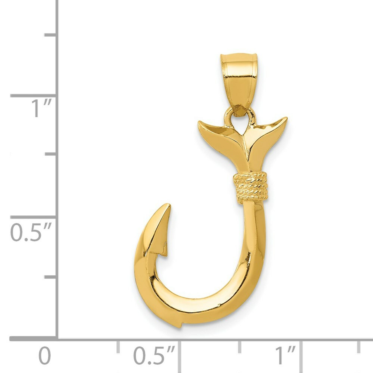14K Yellow Gold Whale Tail Hook Pendant - (A84-452)