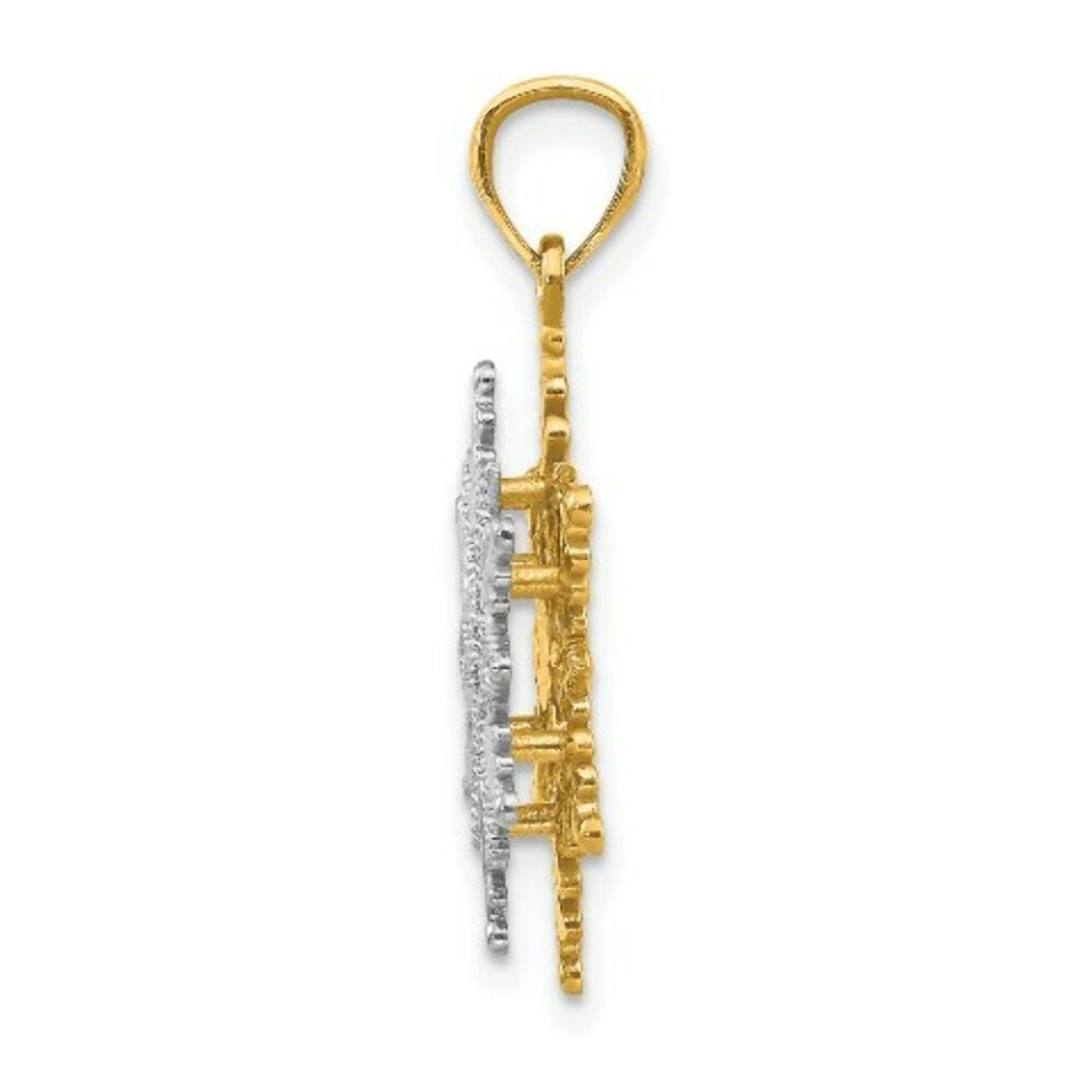 14K Two-tone Gold Polished & Textured 2 Level Snowflake Pendant - (A84-957)