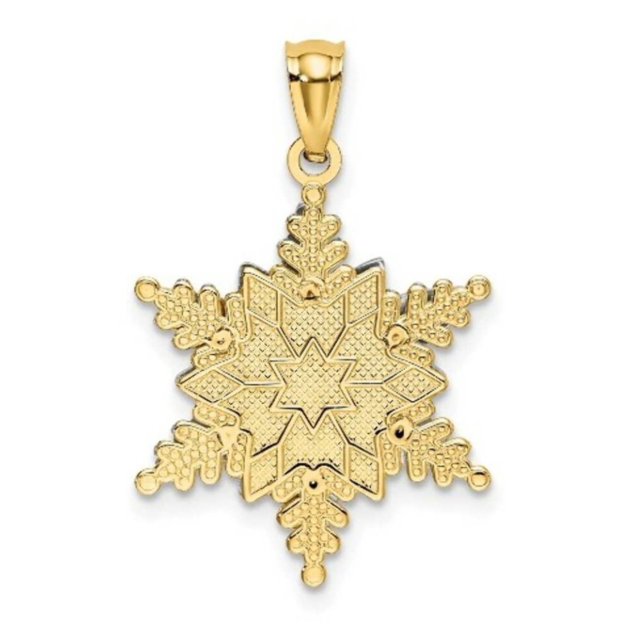 14K Two-tone Gold Polished & Textured 2 Level Snowflake Pendant - (A84-957)