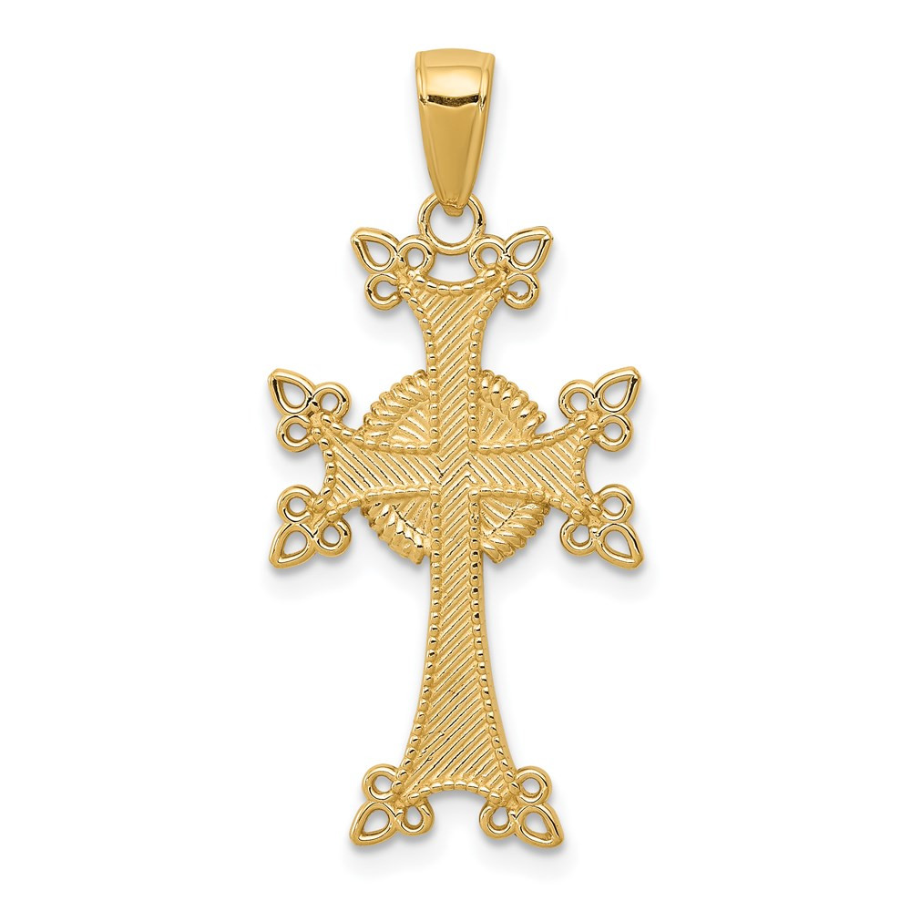 14K Yellow Gold Polished & Textured Armenian Cross Pendant - (A85
