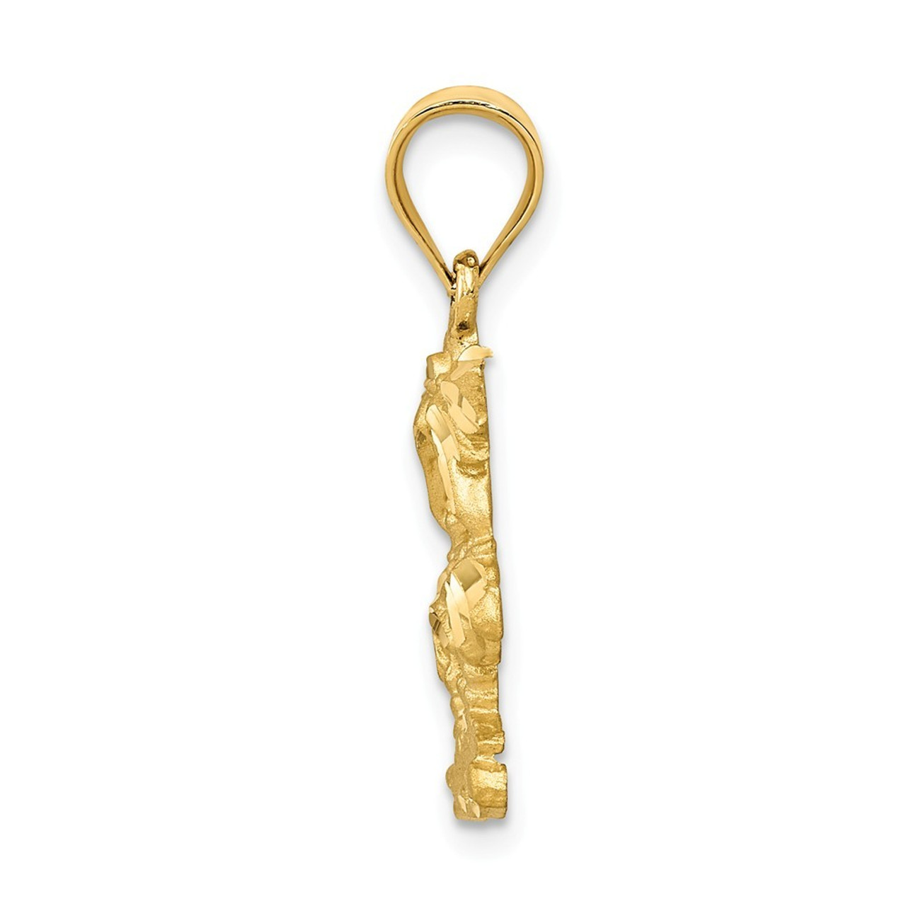 14K Yellow Gold Satin Diamond-cut Open-Backed Palm Trees Pendant - (A86-793)