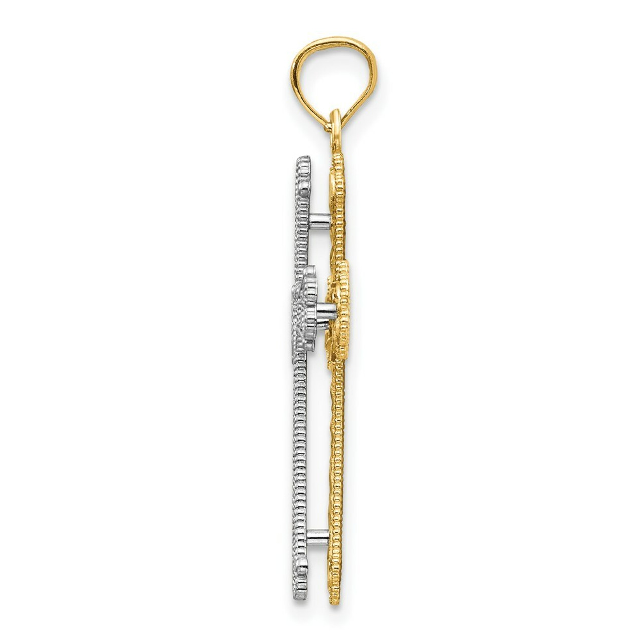 14K Two-tone Gold Hearts Cross Pendant - (A86-826)