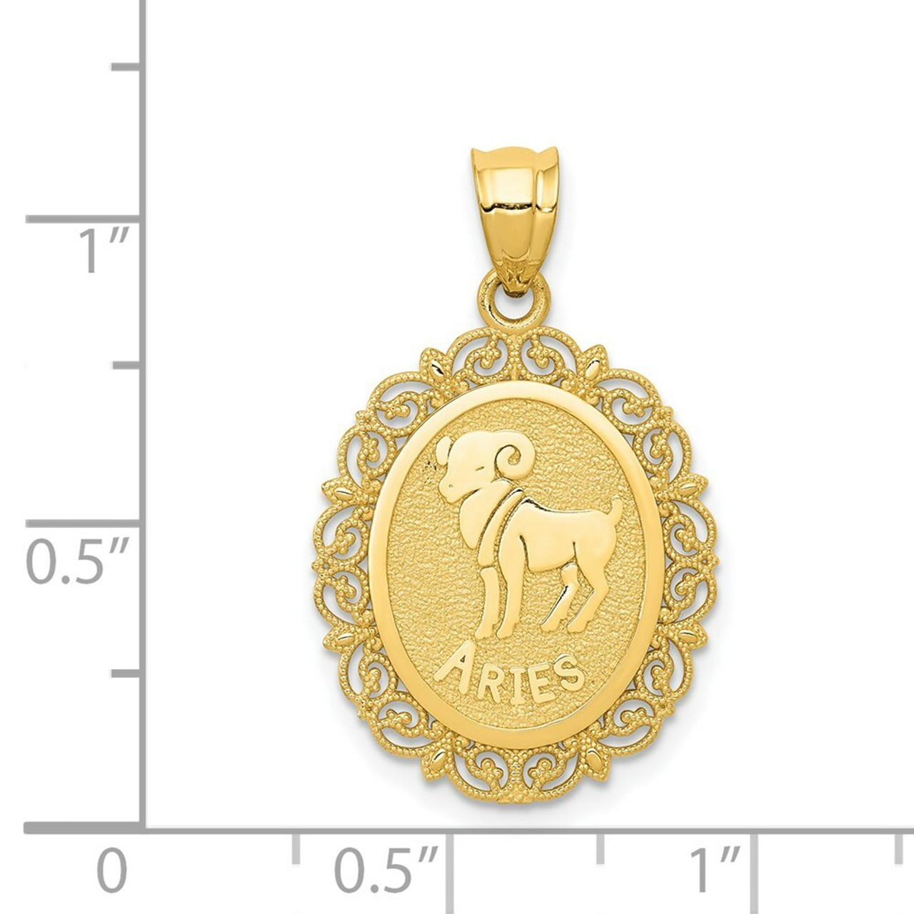 14K Yellow Gold Solid Satin Polished Aries Zodiac Oval Pendant - (A86-920)