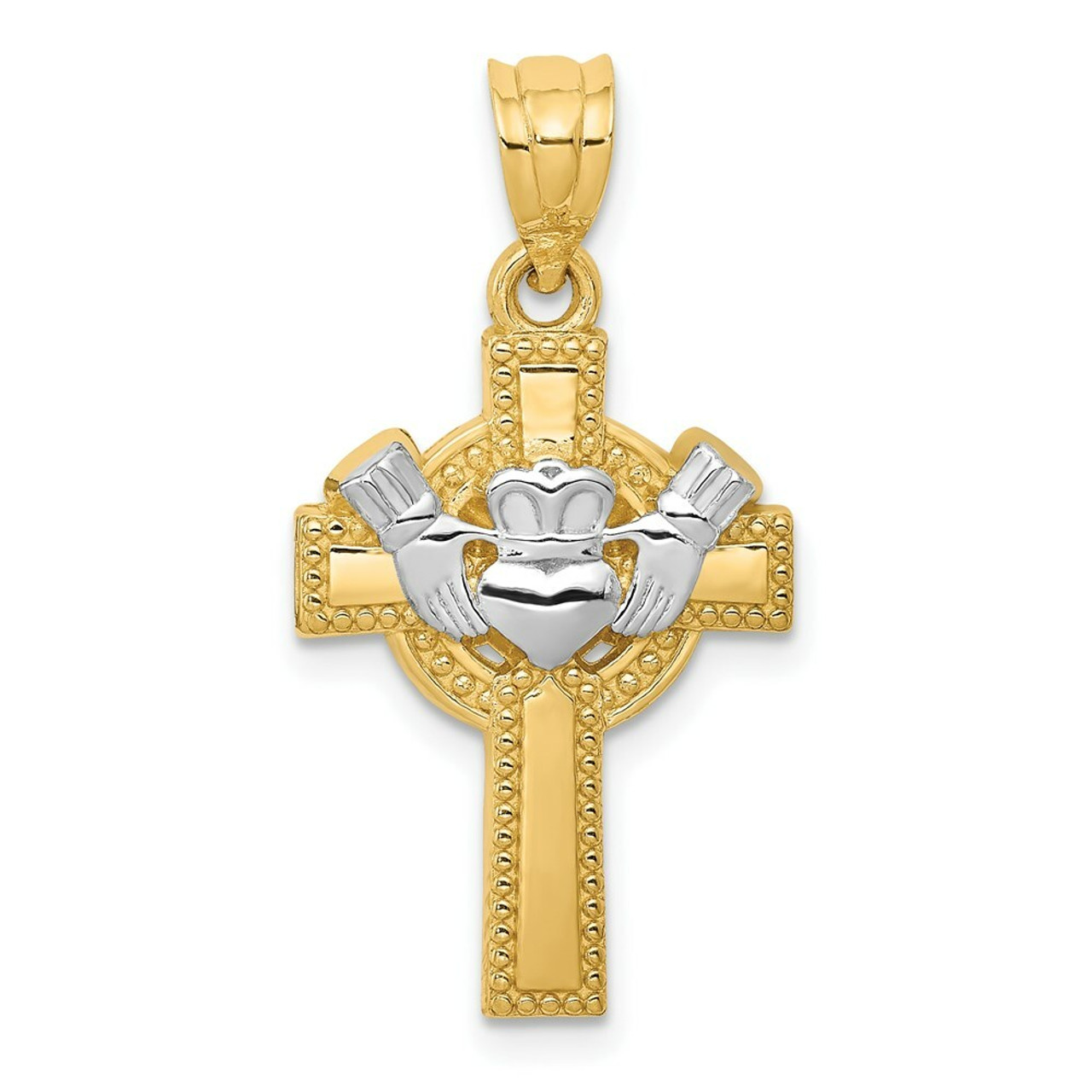 14K Two-tone Gold Claddagh Cross Pendant 25mm length - (A86-980)