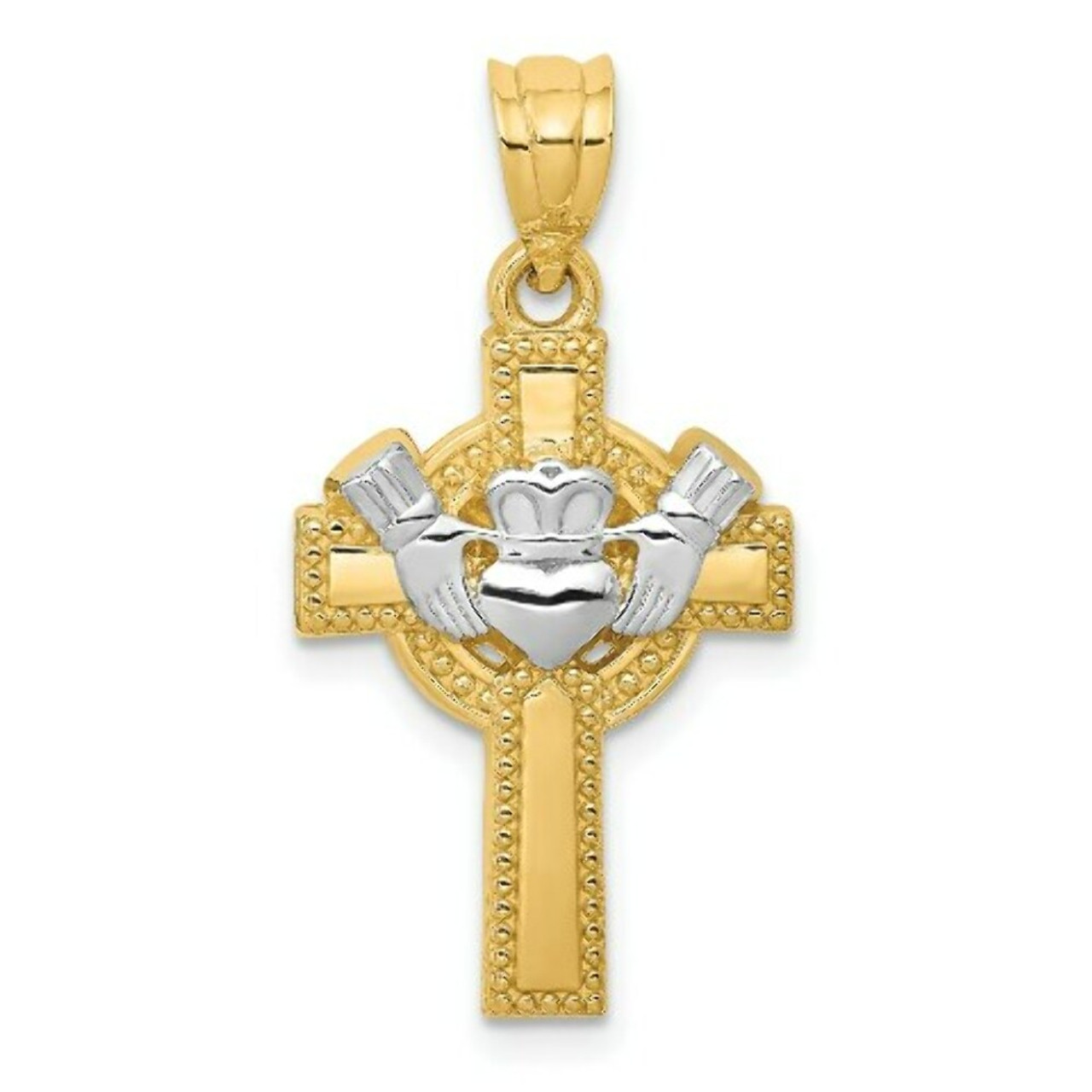 14K Two-tone Gold Claddagh Cross Pendant 25mm length - (A86-980)