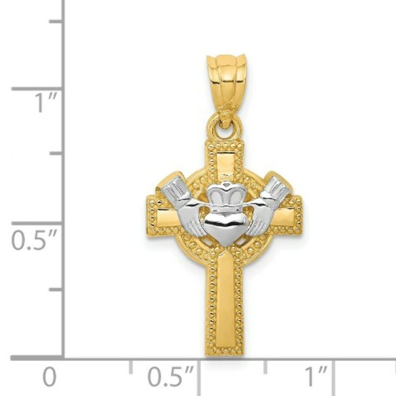 14K Two-tone Gold Claddagh Cross Pendant 25mm length - (A86-980)
