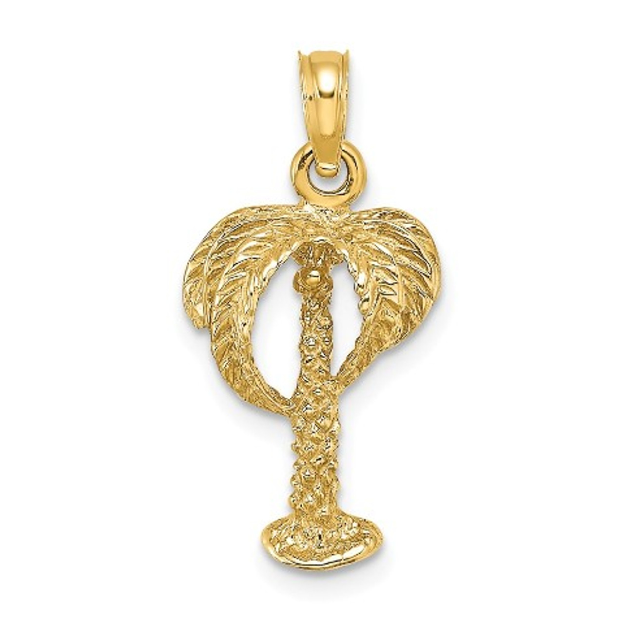 14K Yellow Gold 2-D Palm Tree With Coconuts Charm Pendant - (A92