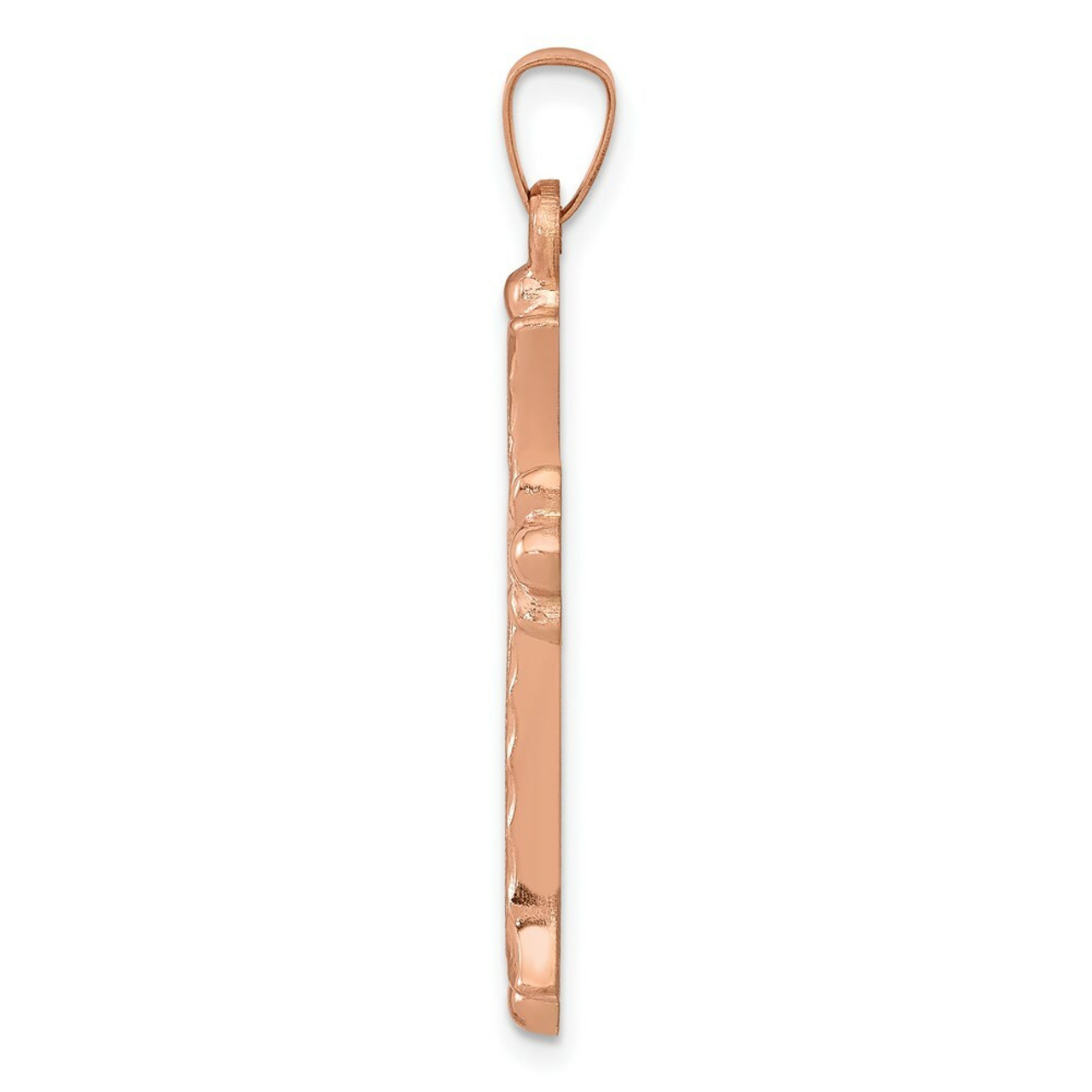14K Rose Gold Brushed and Polished Budded Cross Pendant - (B11-139)