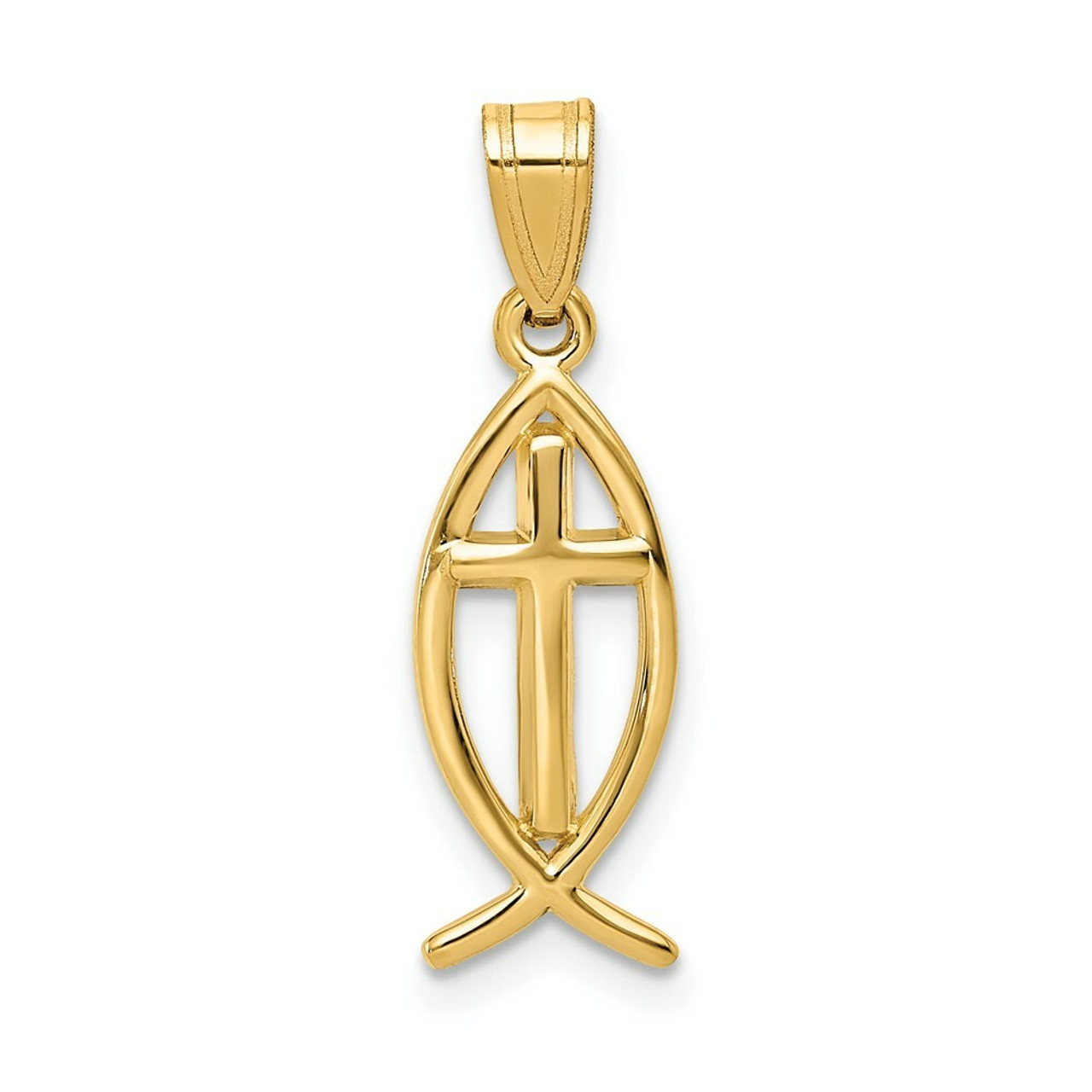 14K Yellow Gold Ichthus Fish Pendant - (B11-152)