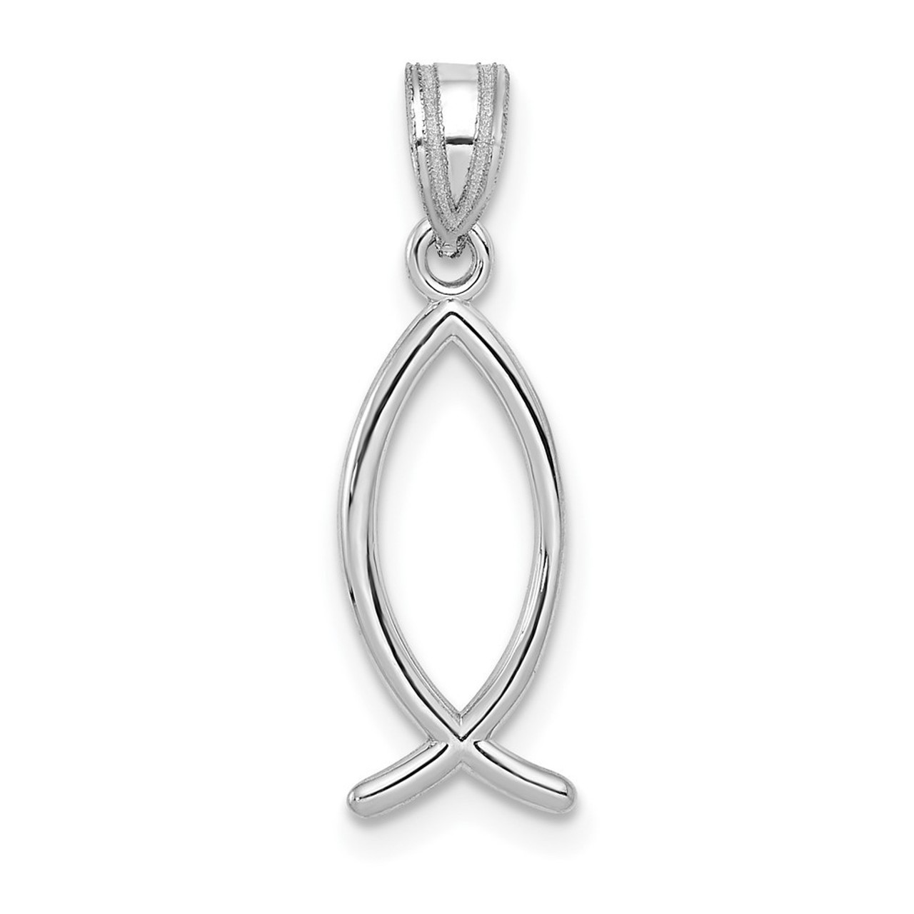 14K White Gold Ichthus Fish Pendant - (B11-341)