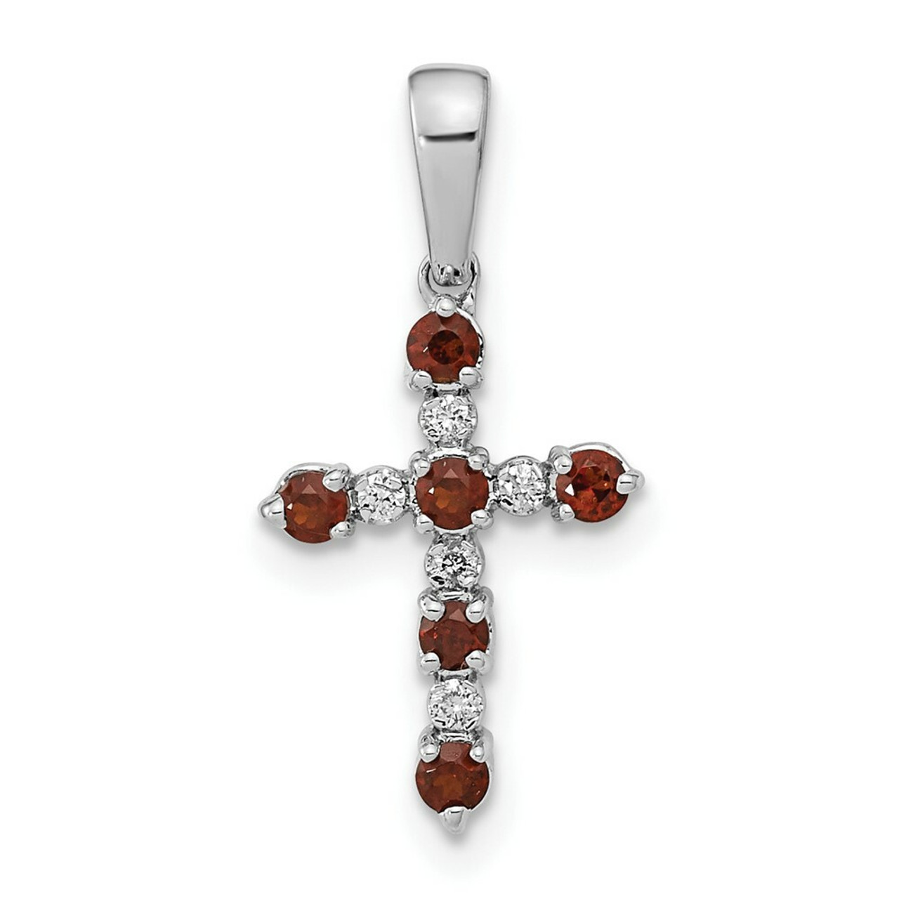 14K White Gold 1/4-Carat tw Januray Garnet & Diamond Accent Cross Pendant - (B14-172)