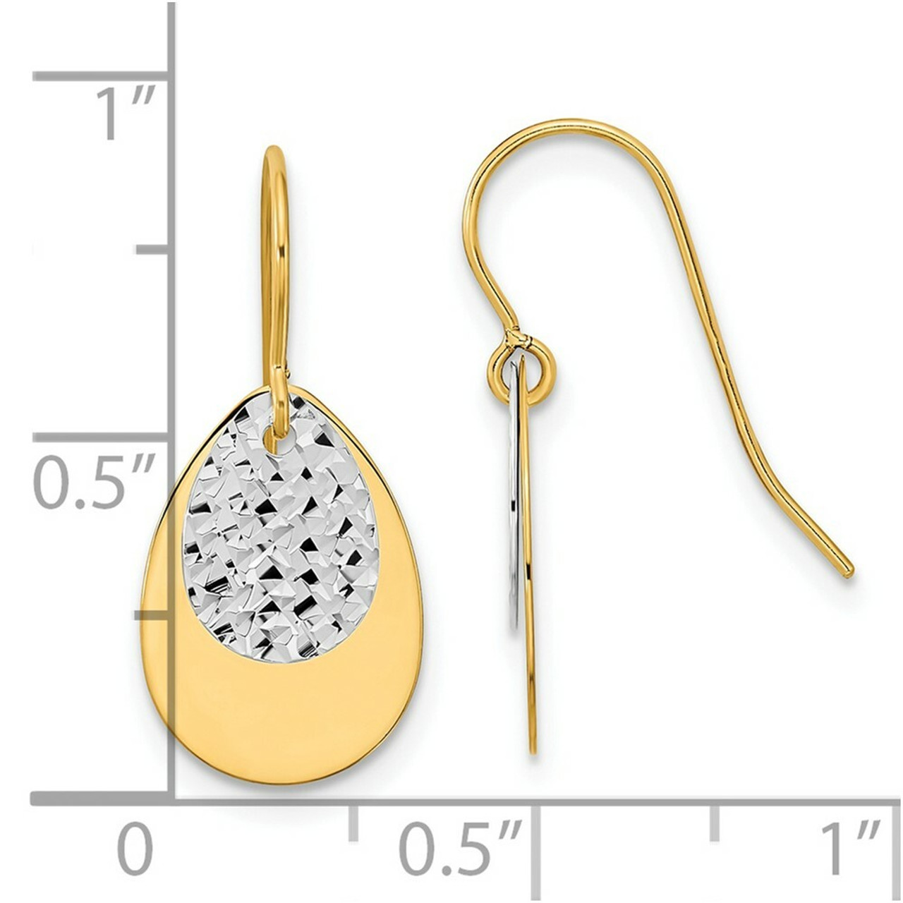 14k Two-tone Gold Polished Textured Teardrop Dangle Earrings - (B42-779)