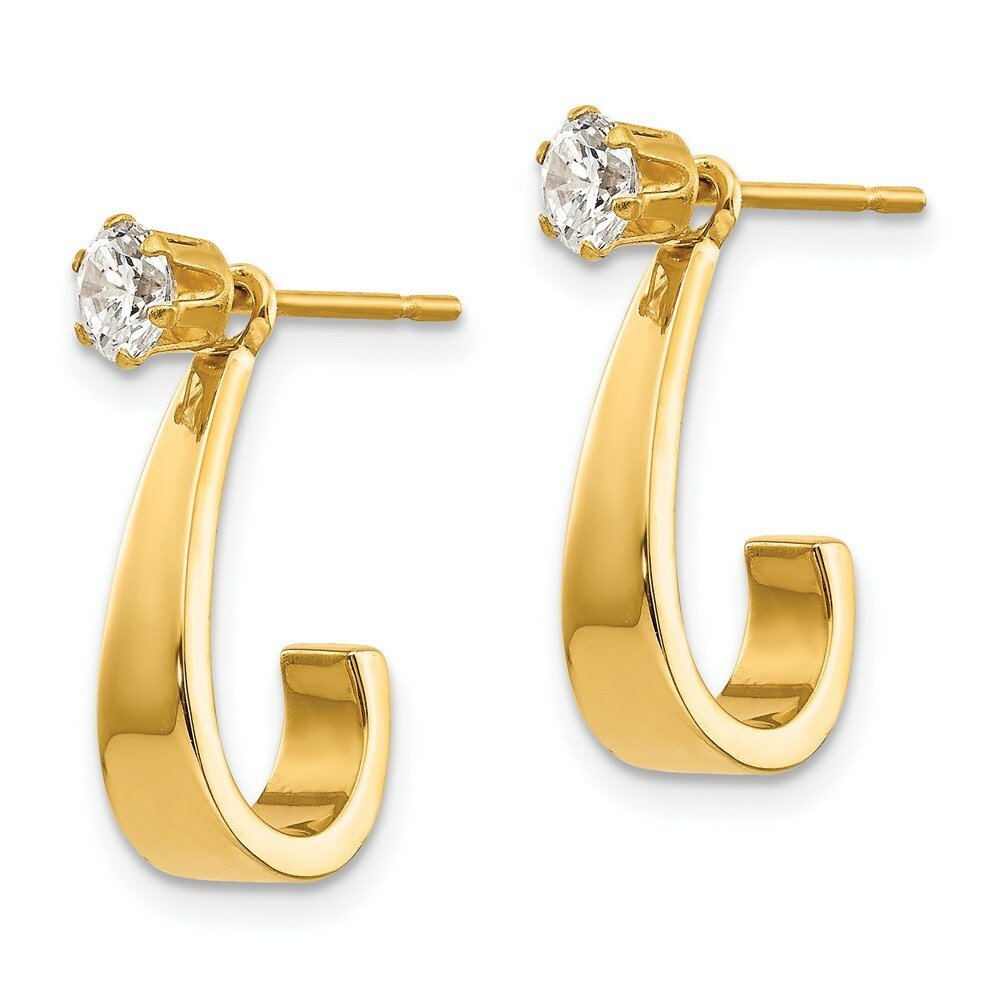 14K Yellow Gold J Hoop with CZ Stud Earrings Jackets - (B43-894