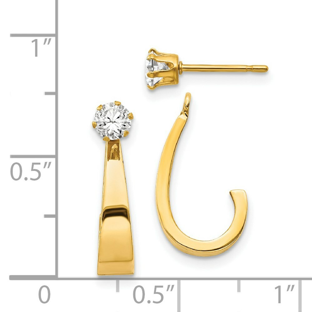 14K Yellow Gold J Hoop with CZ Stud Earrings Jackets - (B43-894
