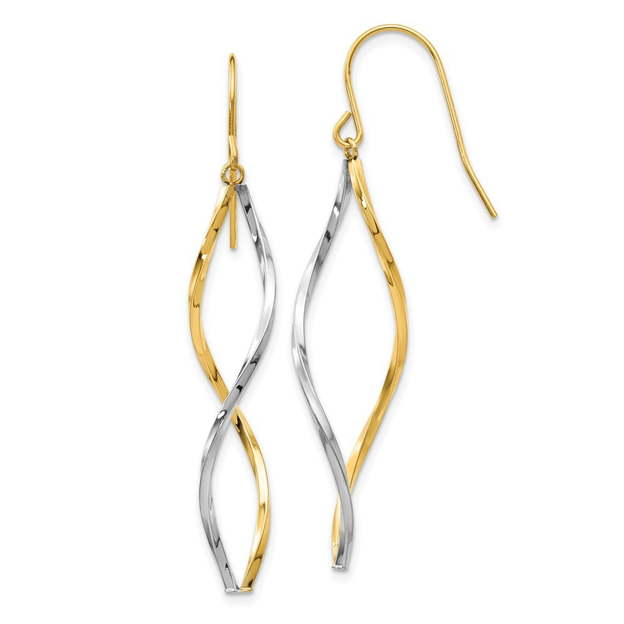 14K Two-tone Gold Twist Dangle Earrings - (B43-925)