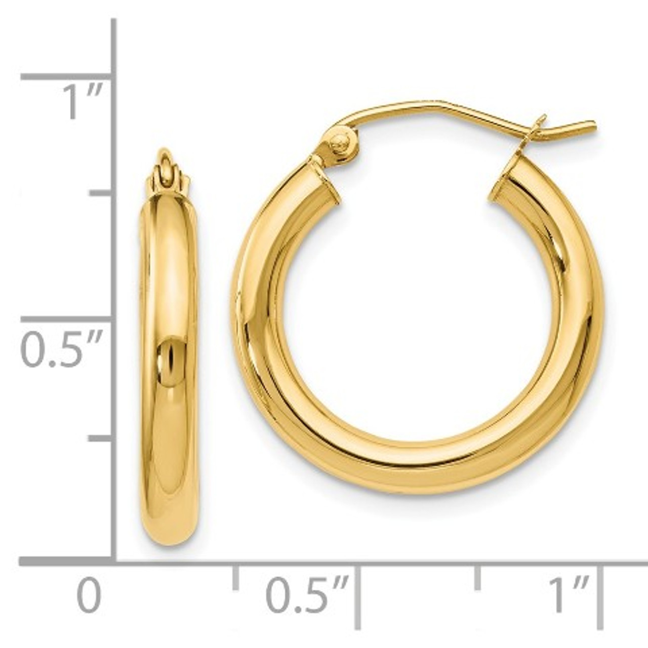 Leslies 14K Yellow Gold Lifetime Guarantee Plain Polished 3mm Thick, Diameter 3/4" inches Hoop Earrings from Roy Rose Jewelry - (B44-214)