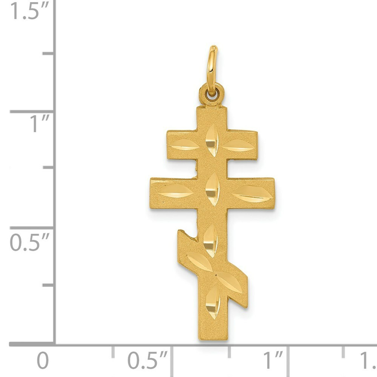 14K Yellow Gold Eastern Orthodox Cross Pendant 34mm length - (A82-887)