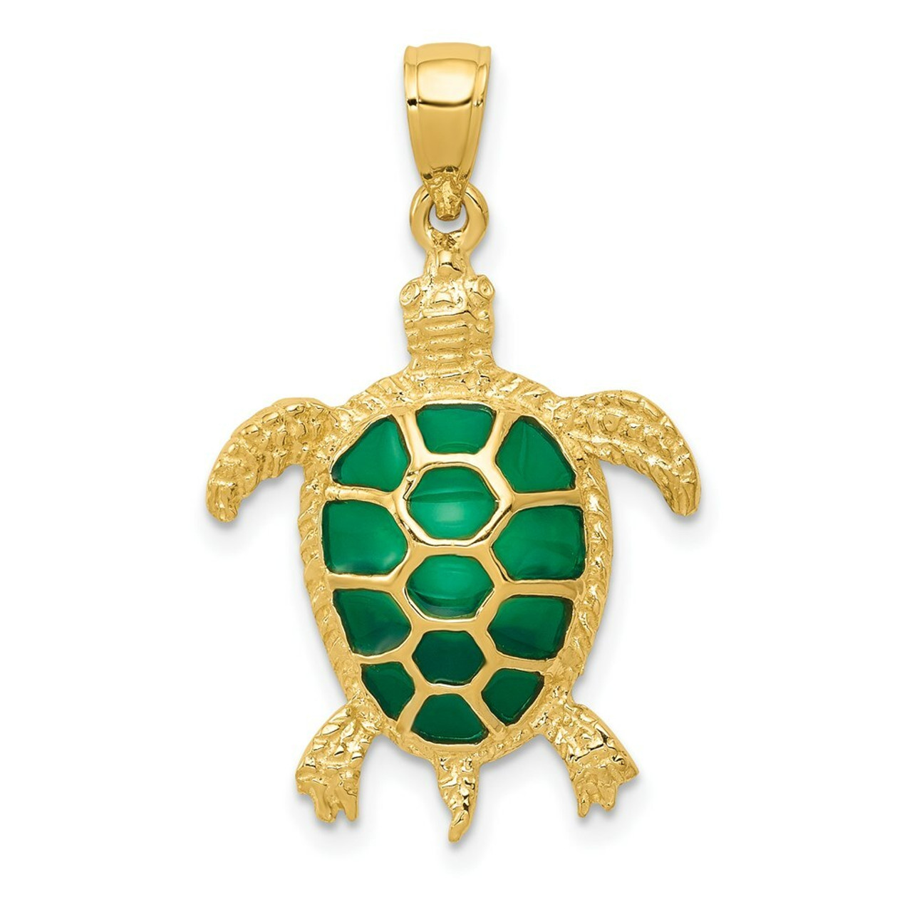 14K Yellow Gold Green Translucent Acrylic Sea Turtle Pendant - (A84-922)