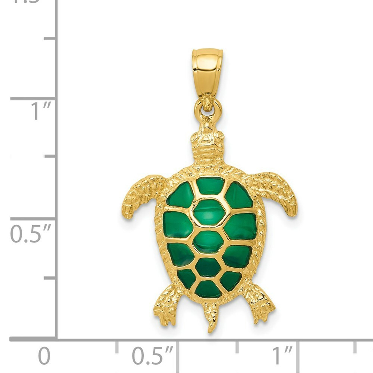 14K Yellow Gold Green Translucent Acrylic Sea Turtle Pendant - (A84-922)